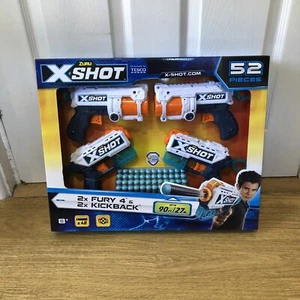 ZURU X-Shot 4 Dart Blaster Pack - 2x Fury 4, 2x Kickback con 48 Freccette Nuovo - Foto 1 di 5