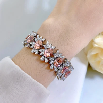 20Ct Multicut Lab Created Sapphire 925 Sterling Silver Bracelet Bangle 7Inch - Image 1 of 4