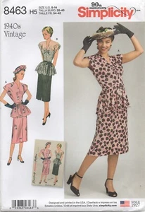 Simplicity Sewing Pattern 8463 Dress 2 Piece Top Skirt Vintage 40s 6 - 14 New - Picture 1 of 10