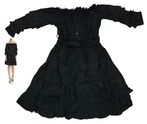 Aqua Off the Shoulder Tie Waist Belt Ruffled Mini Length Dress XS NWT Black - Picture 1 of 2