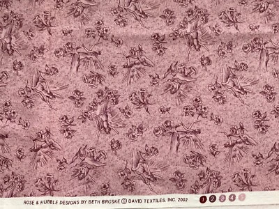 Quilt Fabric OOP Rose & Hubble Fairies on Lavender 1 Yd - Image 1 of 2