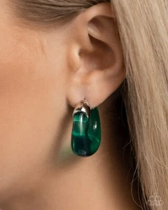 New Paparazzi Earrings Clear Charm - Green Jewelry - Picture 1 of 2