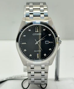 Citizen Eco-Drive BM7100-59H Silver Tone 8 Diamonds Gray Date Dial Watch #103 - Picture 1 of 12