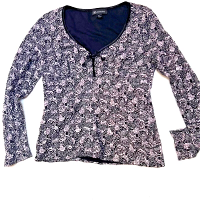 Suéter INC International Concepts Negro Blanco Talla L Forrado Floral Nylon Foto 1 de 4