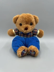 Vintage Dan Dee Teddy Bear Plaid & Blue Corduroy Pants Plush 7” No Tag - Picture 1 of 6