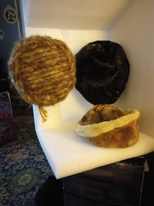 Lot Of 3 Vtg Ladies Hats Faux Fur Wool - Picture 1 of 10
