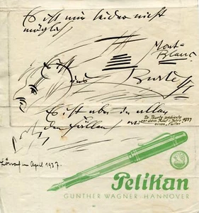 WRITER Hermann Burte autograph, handwritten note & sketch signed & mounted - Picture 1 of 1