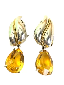 Tiffany Ohrclips 18 Karat Gold, Sterlingsilber mit Citrin Träne Vintage - Bild 1 von 8