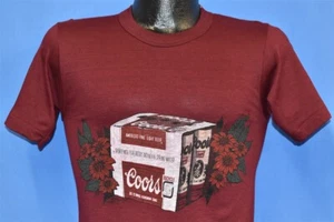 vintage 80s COORS BEER PROMO CAN LABEL 6 PACK RED FLOWERS MAROON 50/50 t-shirt S - Picture 1 of 4