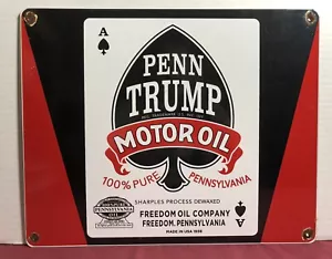 GRANDE INSEGNA VINTAGE 1936 DATATA PENN TRUMP MOTORE OLIO PORCELLANA STAZIONE DI SERVIZIO - Foto 1 di 7