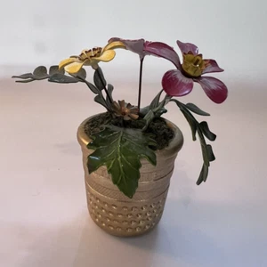 Vintage Decorative Gold Metal 3" tall Thimble with Mixed Color Tole Flowers - Picture 1 of 8