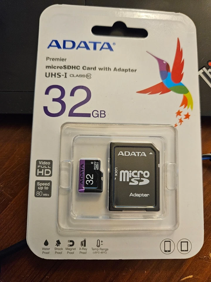 NEW High-Speed 32GB ADATA Turbo microSDHC UHS-1 CL10 Memory Card with SD Adapter - Image 1 of 1