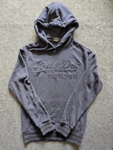 Superdry Hoodie Mens Medium Navy Blue Embroidered Logo Drawstrings Heavy Vintage - Picture 1 of 14
