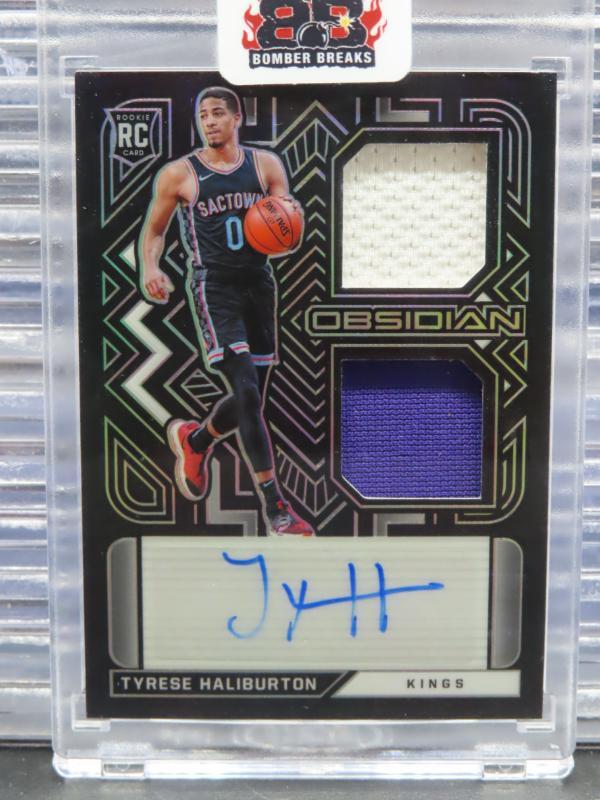 2020-21 Obsidian Tyrese Haliburton Rookie Jersey Ink Dual Patch Auto RC #04/49