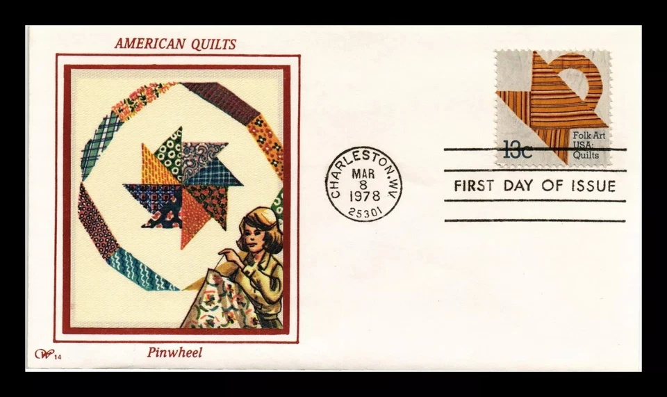 FOLK ART QUILTS PINWHEEL DESIGN  1978  WESTERN  SILK CACHET   FDC  VF UNADD - Image 1 of 1