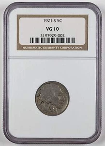 1921 S Buffalo Nickel NGC VG10 - Picture 1 of 5