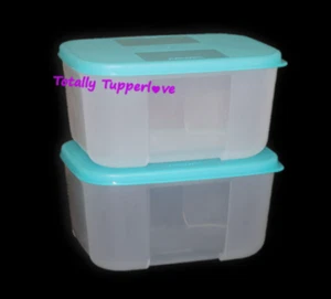 Juego de 2 rectángulos profundos 3 tazas azul Tupperware congelador mate en excelente estado - Imagen 1 de 2