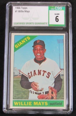 Willie Mays 1966 Topps #1 CGC/CSG 6 excelente estado Z776 Foto 1 de 2