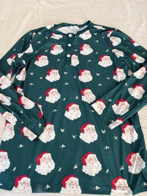 Sweet Honey Green Santa Christmas Holiday Pajama Set Adult Large Men Women - Image 1 of 4