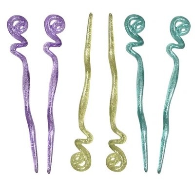 Set of 6 Twirl Hair Sticks with Glitter and Diamonds Chopsticks (Yellow Purpl... - Image 1 of 4