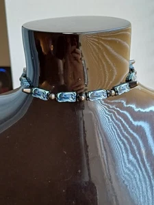 Beautiful Edgey Blue Clay & Silver Tone Metal Spiked Beaded Choker Necklace - Picture 1 of 13