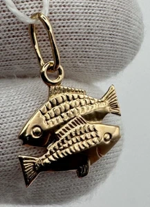 Vintage UdSSR Gold Sternzeichen Fische Anhänger 583 14K massiv astrologisch Charm 1,58g - Bild 1 von 10