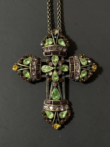 Vintage Sweet Romance Multi Colored Rhinestones Cross Pendant Necklace - Picture 1 of 23