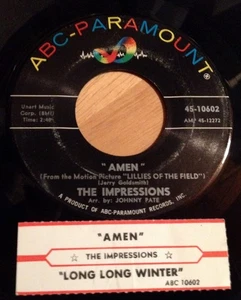 The Impressions 45 Amen / Long, Long Winter  w/ts - Imagen 1 de 2
