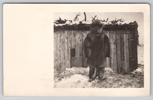 RPPC Inuit Alaska Real Photo Postcard Fur Coat Parka Winter Cabin Snow c1907 - Picture 1 of 2