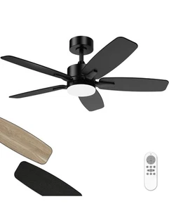 42 Inch Ceiling Fan with Light and Remote, Small Modern Black Ceiling Fans, 5-Bl - Picture 1 of 19