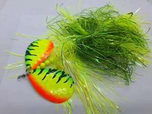 9" Northland Boobie Trap Hammered Fire Tiger Bucktail Spinner Musky Lure - Picture 1 of 3