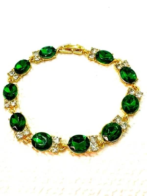 翡翠绿宝石水钻金色手链 #09-25 — 第 1/4 张图片