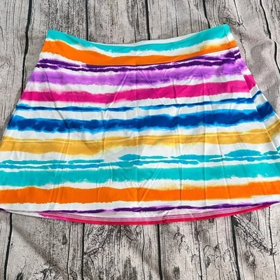 Falda de natación a rayas multicolor Lands' End; parte inferior de bikini adjunta debajo; 8 Foto 1 de 4