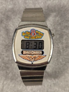 1980er Harley Davidson Digital Armbanduhr "ON THE 8TH DAY GOD CREATED HD" läuft - Bild 1 von 6