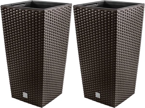 2 X Rattan Flower Pot 7 L - 17 X 17 X 32.5 Cm - Plant Pot with Insert Flower Pot - Picture 1 of 7