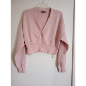 Blue Blush Pink Knit Cropped Cardigan NWT M - Picture 1 of 8