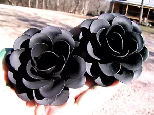 TWO Flat BLACK metal roses, flowers for accents, embellishments, crafting - Picture 1 of 2
