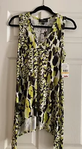 NWT Karen Kane Yellow/BlackStretch Knit Handkerchief Hem Tank Top, S - Picture 1 of 5