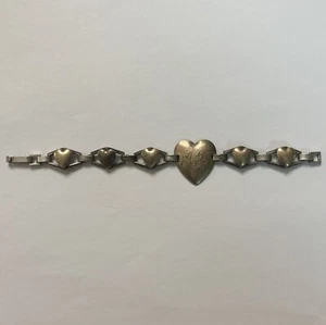 VTG 1940s STERLING SILVER GOLD FILLED HEART BRACELET 6 1/2” 14.6 G ENGRAVED “AP” - Picture 1 of 6