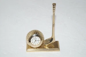 Elgin Quarz goldfarben Golfball Golfschläger Uhr Schreibtisch Set - BRANDNEUE Batterie - Bild 1 von 6