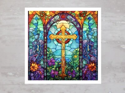 Vitral igreja colcha cruz painel tecido artesanato costura tecido bloco A226 - Imagem 1 de 4