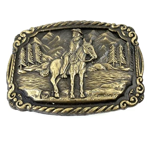 Vintage Metall Gürtelschnalle Pferd Cowboy Western Americana goldfarben - Bild 1 von 5