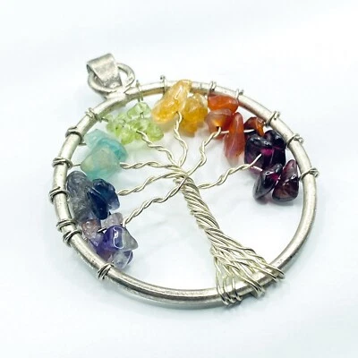 Chakra TREE OF LIFE Necklace Pendant Crystal Quartz Healing Gemstones Wirework — 第 1/4 张图片