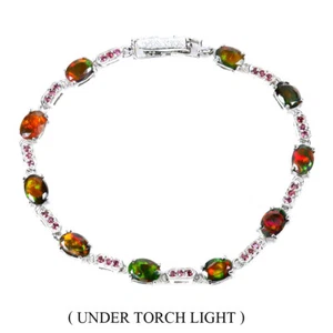 925 Sterling Silver Bracelet Oval Black Opal Rhodolite Natural Gemstone Jewelry - Picture 1 of 14