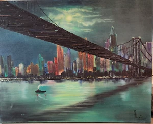 New York City Night Time Original Painting by G. Jarvis - Picture 1 of 5