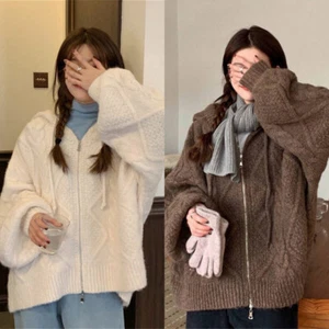 Women Oversize Twist Cardigan Sweater Winter  Crochet Outerwear  Autumn Casual - Picture 1 of 15
