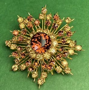 Champagner & Braun Österreichische Kristall Starburst Brosche Goldfarben Fassverschluss - Bild 1 von 8