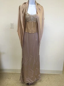 Boutique di montaggio, abito da donna, lungo, champagne, impreziosito, con scialle, taglia 6.: - Foto 1 di 12