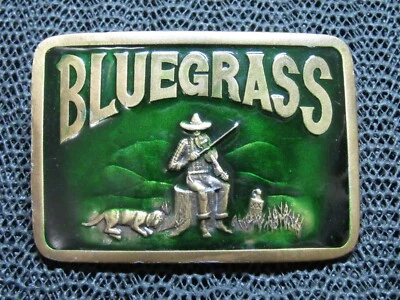  ¡Hebilla de cinturón esmalte verde música bluegrass! ¡VINTAGE! RARO! IMC! Años 70! USA! BOOZE Foto 1 de 4