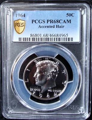 1964 Proof Kennedy Silver Half Dollar - PCGS PR68CAM Accented Hair - Gold Shield - Image 1 of 4